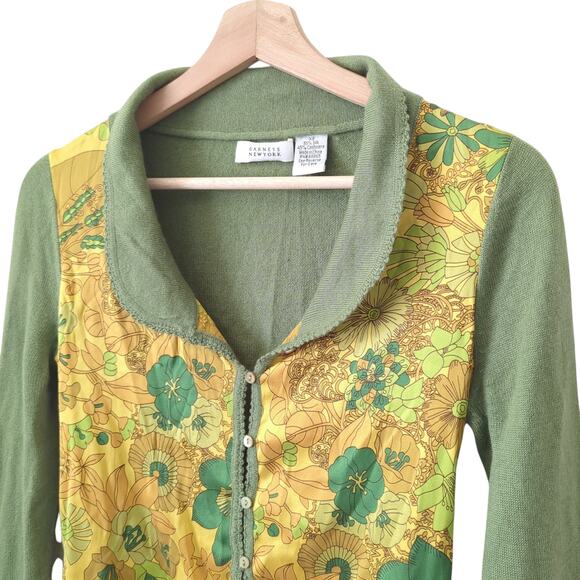 Barneys New York Cashmere Silk Cardigan XS Button-up Collard Sweater Floral - Picture 2 of 7